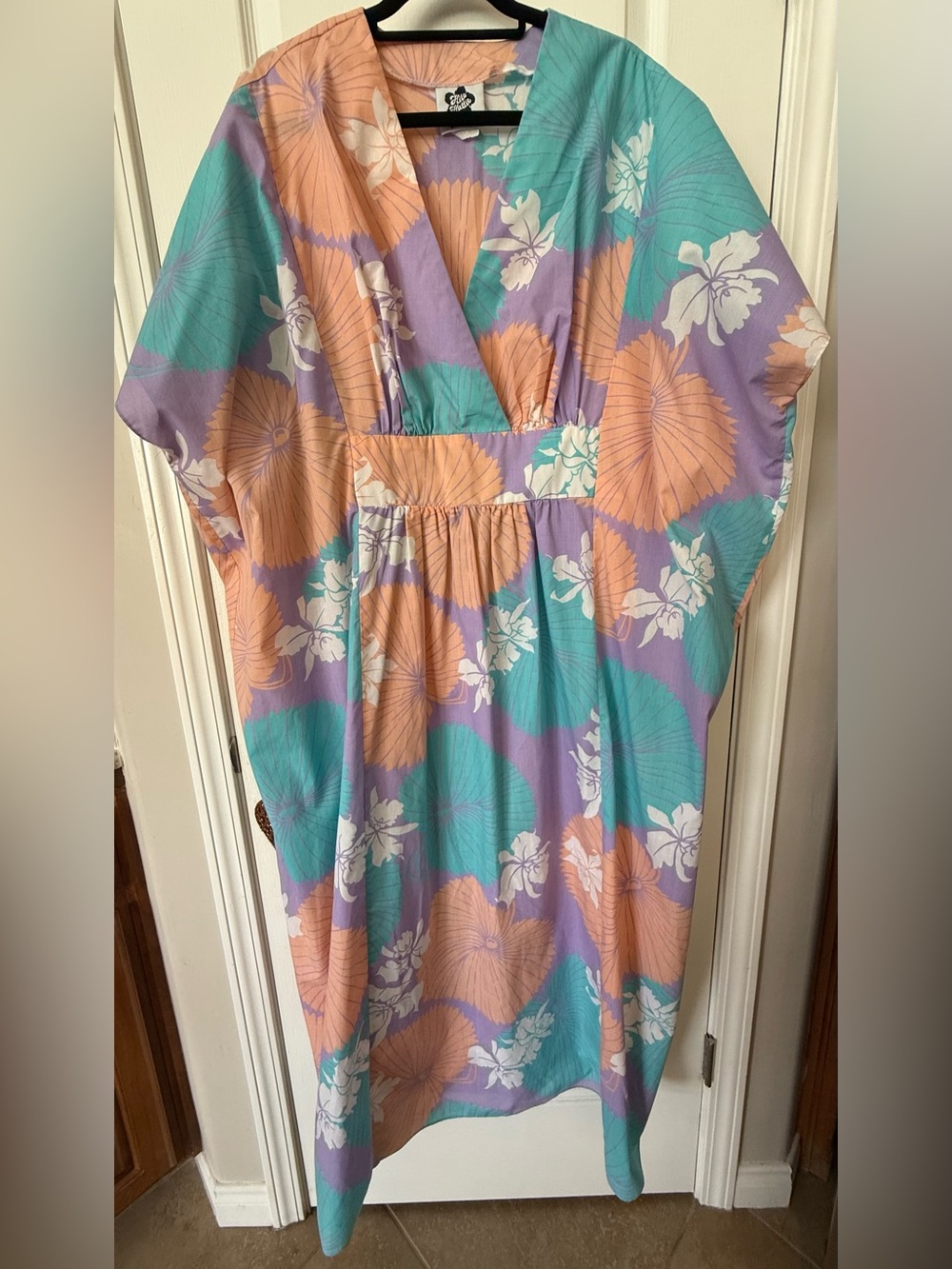 Hilo Hattie Hawaii Queen Size Caftan Maxi Dress Adjustable Waist Tie